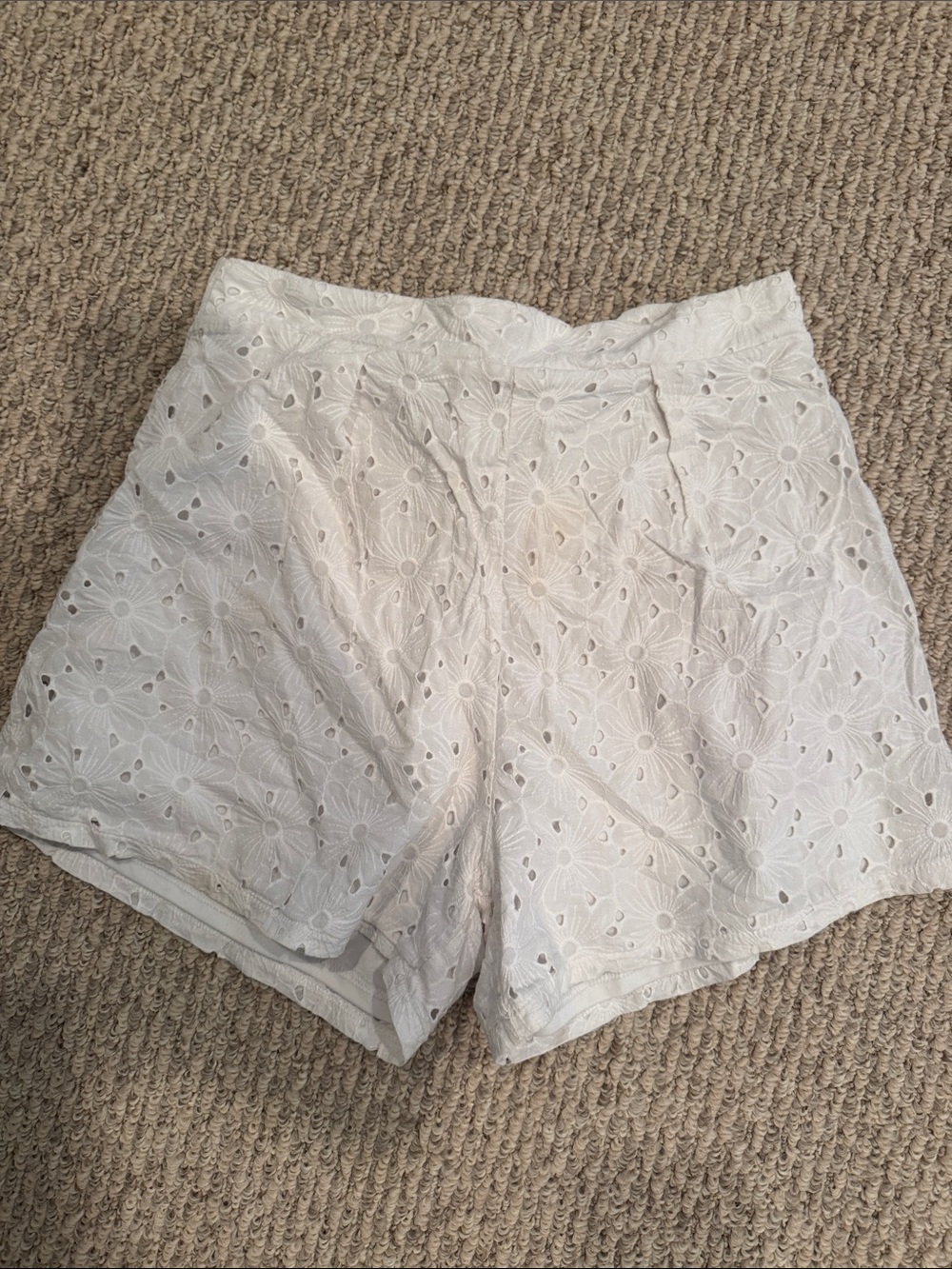 painted threads White Eyelet High Waist Shorts